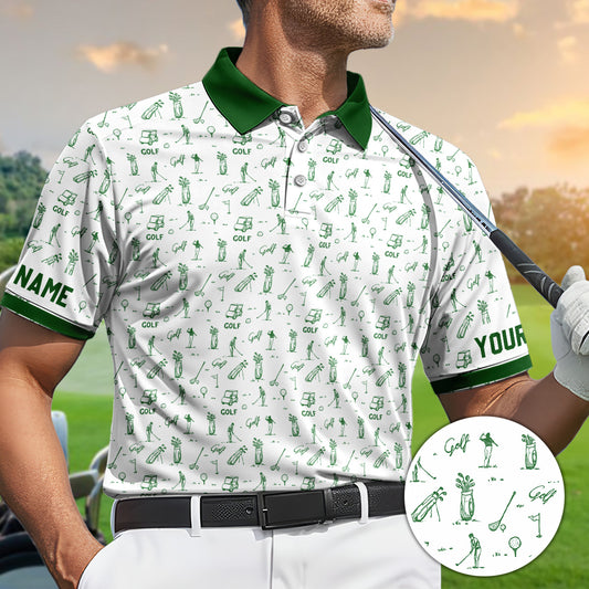 Personalized Golf Polo Shirt Men, Golf Pattern, Custom Name Gift