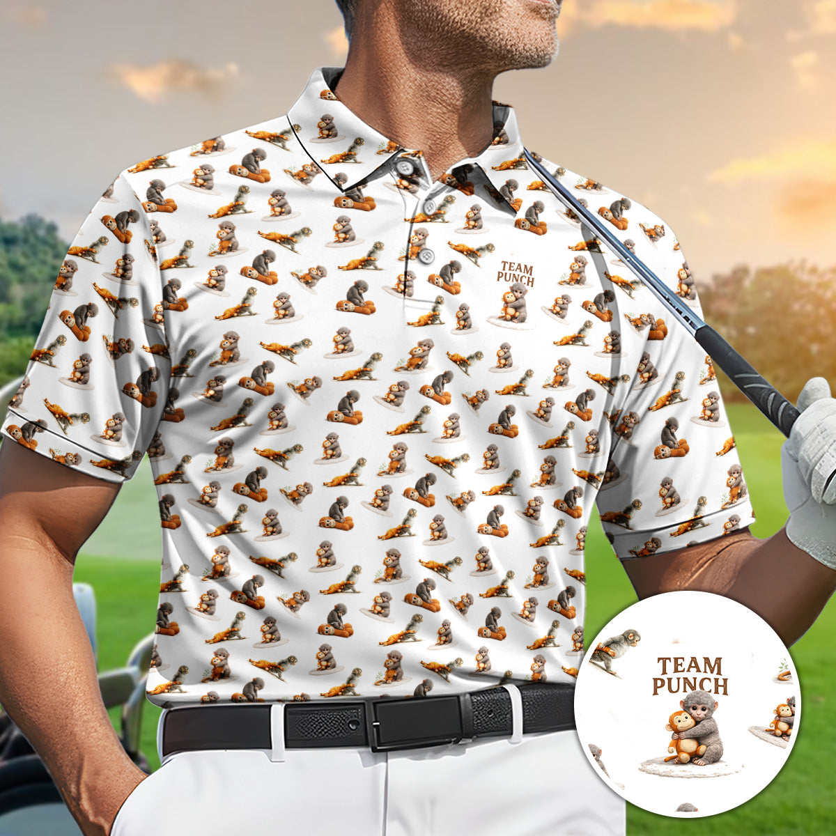 Golf Polo Shirt for Men, Funny Monkey Pattern Golf Shirt, Unique Golf Gift