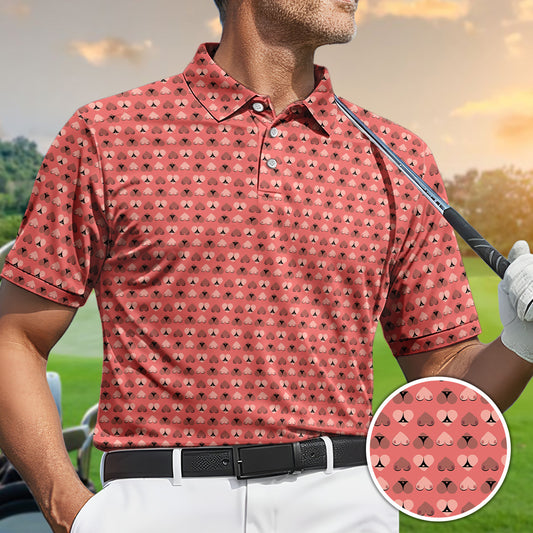 Golf Polo Shirt for Men, Funny Heart Pattern, Unique Golf Gift