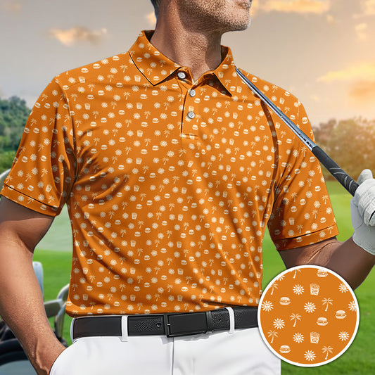 Golf Polo Shirt for Men, Summer Beach Food Pattern Golf Shirt, Unique Golf Gift for Dad