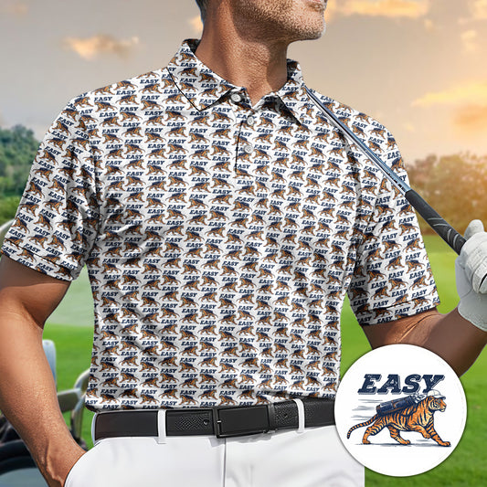 Golf Polo Shirt for Men, Tiger Golf Pattern Easy Swing Shirt, Unique Golf Gift for Dad