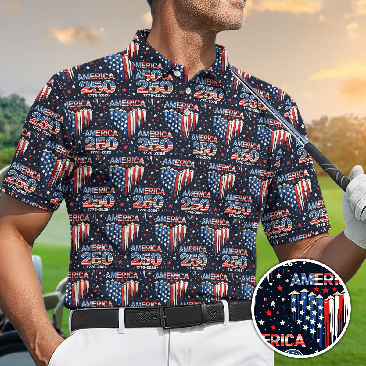 America 250 Golf Polo Patriotic Stars Flag Performance Shirt