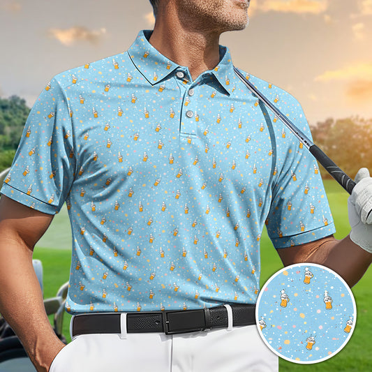 Golf Polo Shirt for Men, Funny Beer Pattern Golf Shirt, Golf Gift