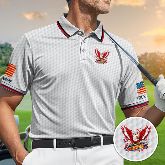 Personalized Eagle 250 Years Golf Polo, Patriotic USA Golf Shirt Men, Unique Golf Gift Dad