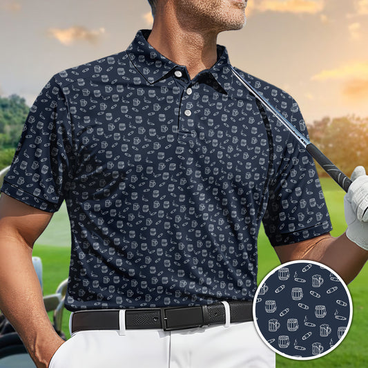 Golf Polo Shirt for Men, Beer Mug and Cigar Pattern Golf Shirt, Unique Golf Gift for Dad
