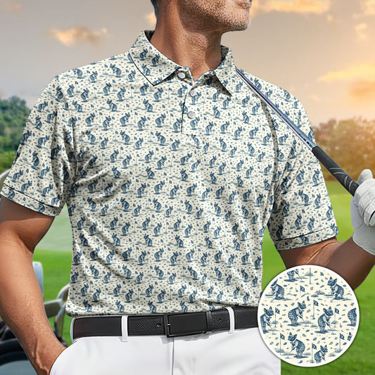 Golf Polo Shirt for Men, French Bulldog Golf Pattern Shirt, Unique Golf Gift for Dad