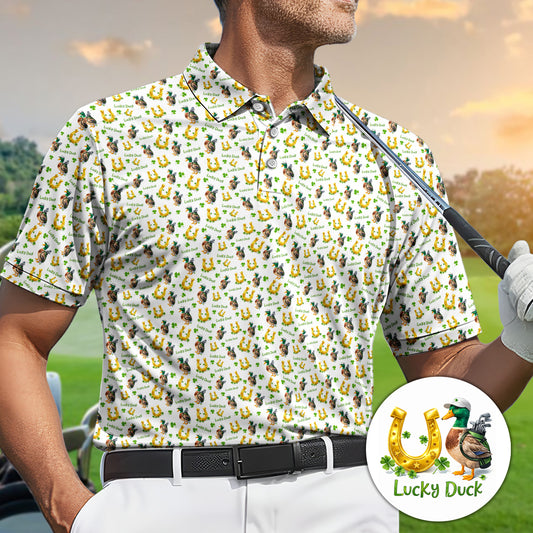 Golf Polo Shirt for Men, Lucky Duck Golf Pattern Shirt, Unique Golf Gift for Dad