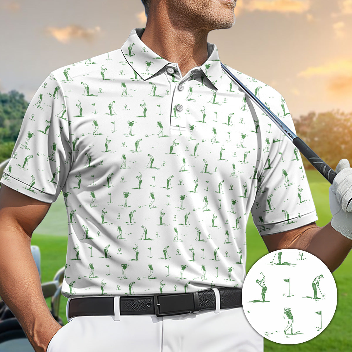 Golf Polo Shirt for Men, Classic Golfer Swing Pattern Shirt, Unique Golf Gift for Dad