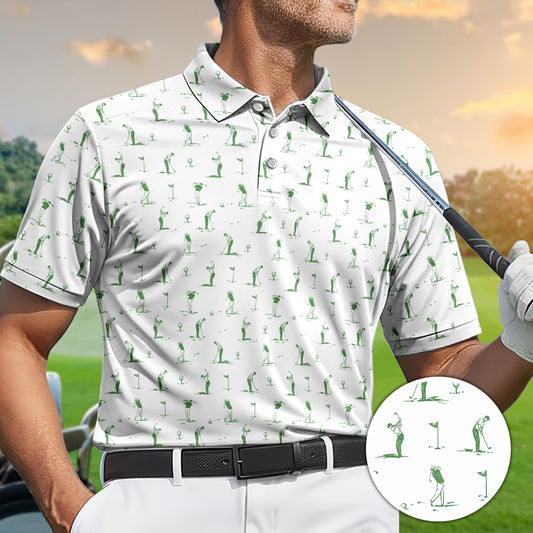 Golf Polo Shirt for Men, Classic Golfer Swing Pattern Shirt, Unique Golf Gift for Dad