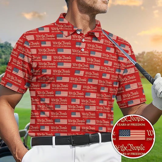 Men Golf Polo Patriotic USA Flag We The People Performance Shirt