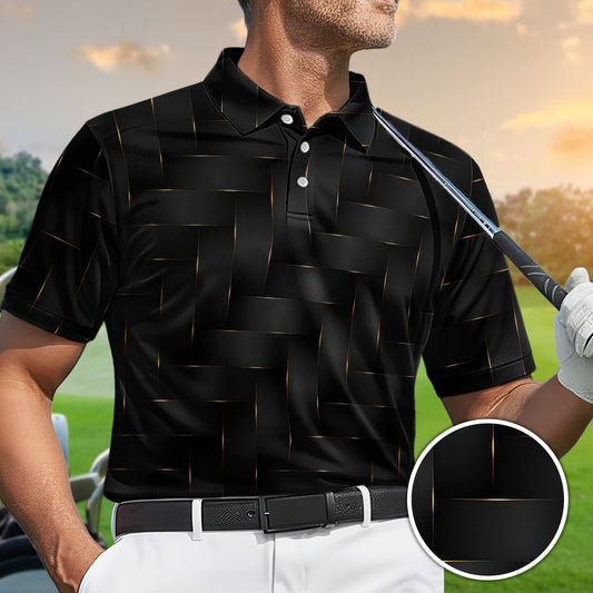 Golf Polo Shirt for Men, Woven Line Pattern, Modern Performance Top