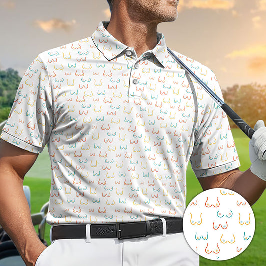 Golf Polo Shirt for Men, Funny Boob Pattern, Unique Golf Gift