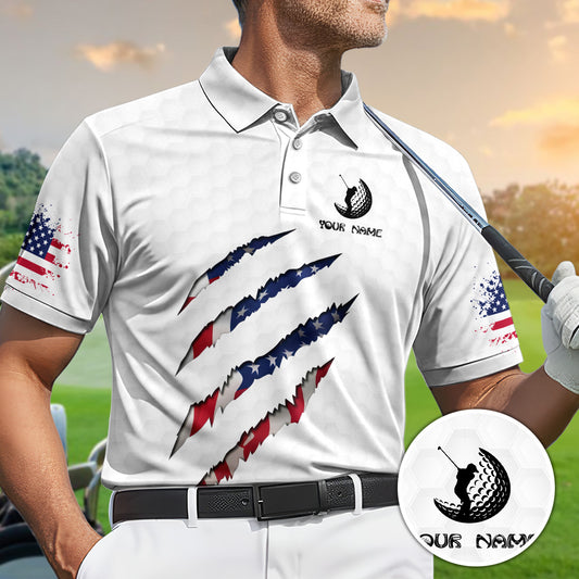 Personalized Golf Polo Shirt for Men, Custom Name USA Claw Pattern, Unique Golf Gift