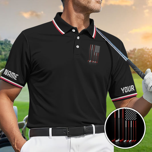 Custom Golf Polo Shirt USA Flag Clubs Performance Men