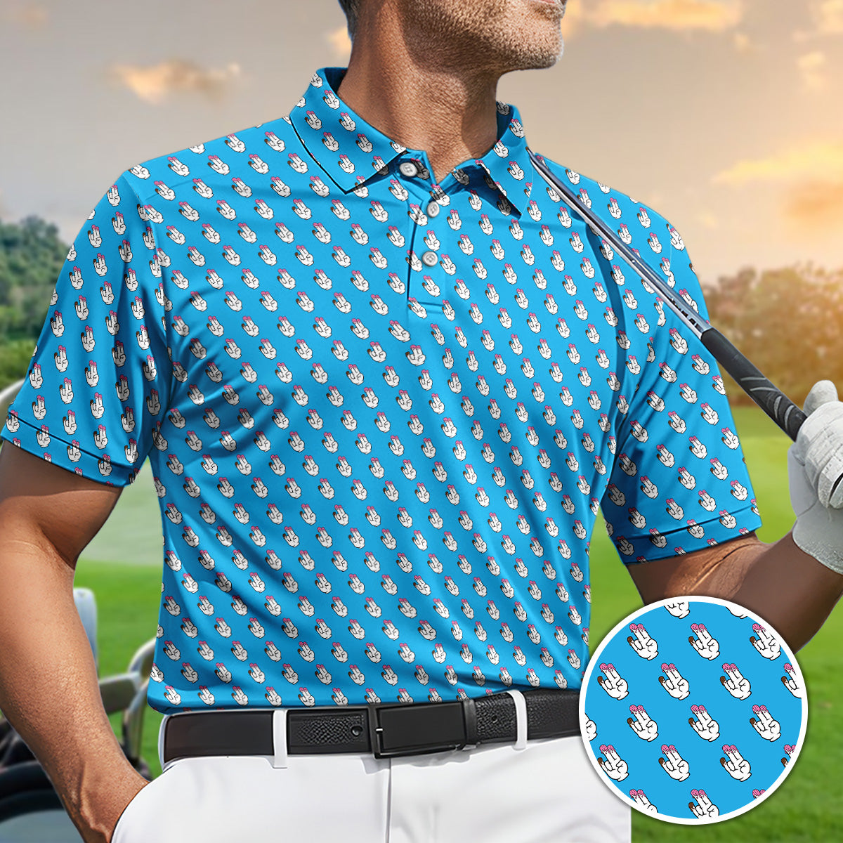 Golf Polo Shirt for Men, Funny Hand Gesture Pattern, Unique Golf Gift