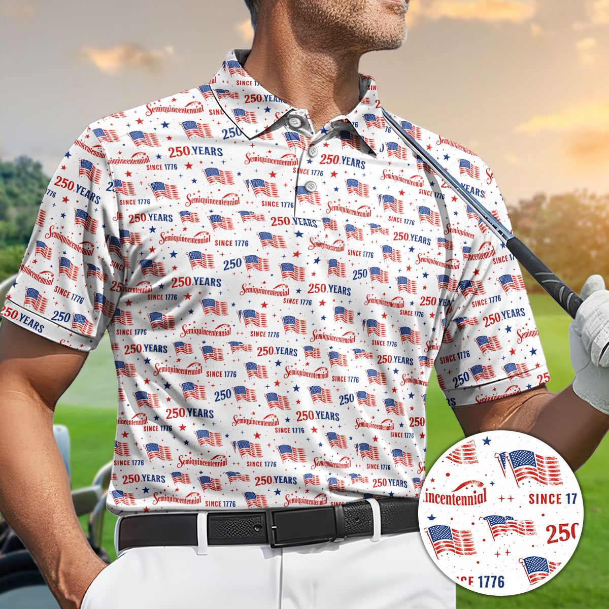 USA 250 Years Golf Polo Patriotic Flag Semiquincentennial Shirt