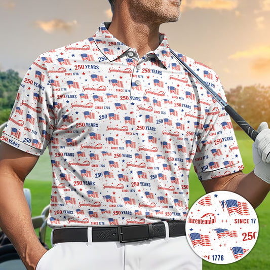 USA 250 Years Golf Polo Patriotic Flag Semiquincentennial Shirt