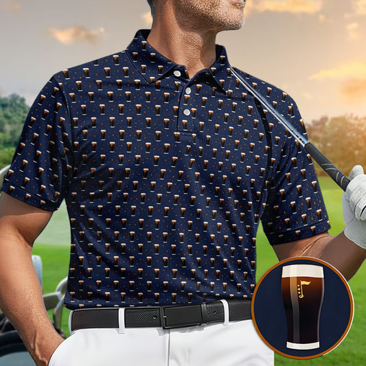 Golf Polo Shirt for Men, Beer Pint Pattern Funny Golf Shirt, Unique Golf Gift for Dad