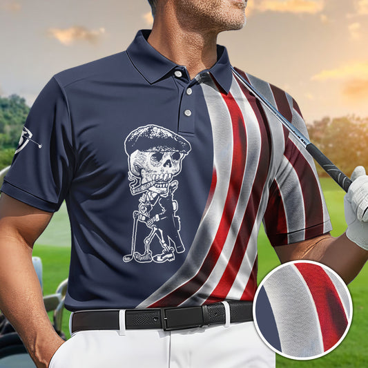 Golf Polo Shirt for Men, Skeleton Golfer Graphic, Unique Golf Gift