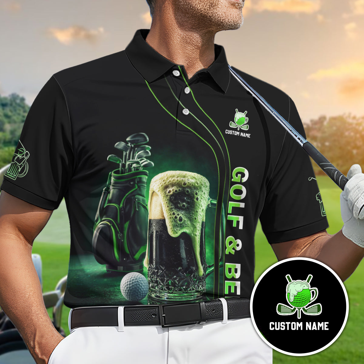 Men Golf Polo Funny Golf Beer Custom Name Breathable Performance Shirt