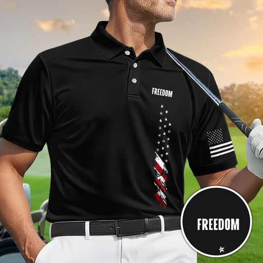 Golf Polo Shirt for Men, Freedom USA Flag Graphic, Patriotic Golf Gift