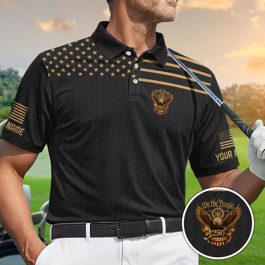 Patriotic Eagle 250 Years Golf Polo Custom Name Performance Shirt