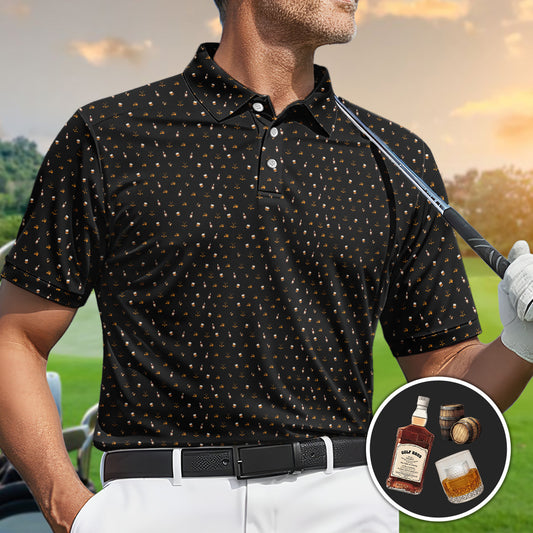 Golf Polo Shirt for Men, Whiskey Golf Pattern, Unique Gift for Dad