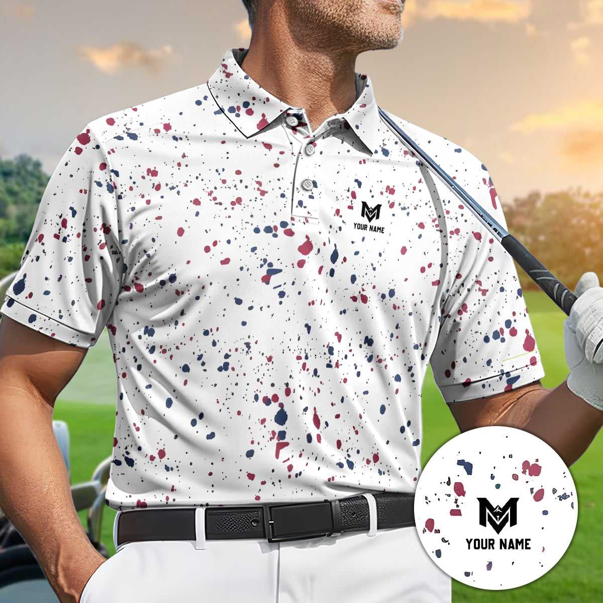 Personalized Photo Golf Shirt, USA Flag Splatter Polo, Golf Gift