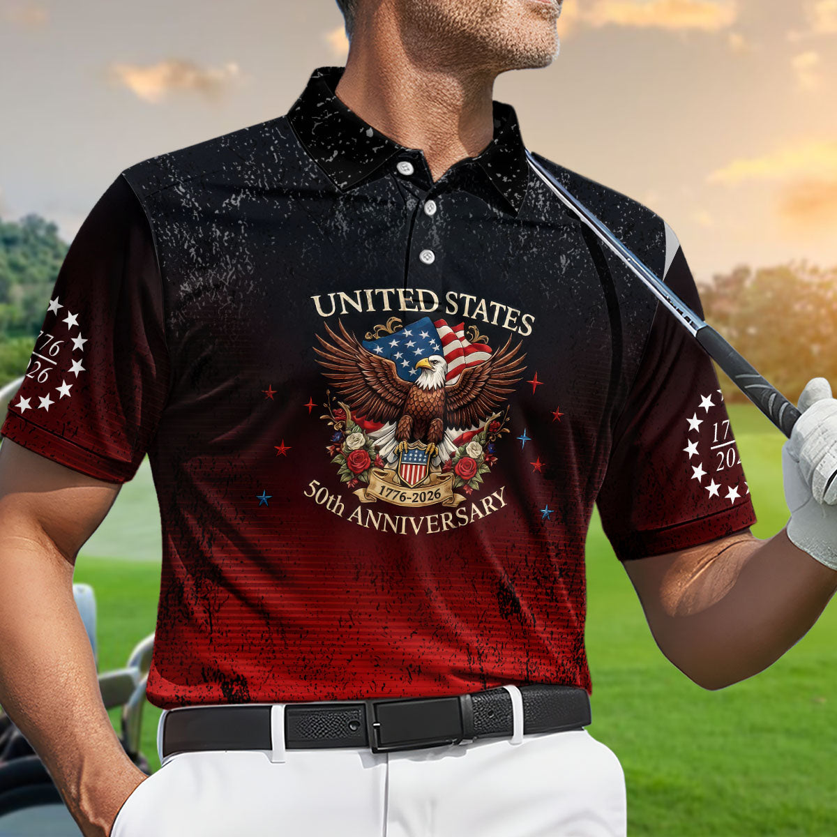 Golf Polo Shirt for Men, USA Eagle 250th Anniversary Design, Unique Golf Gift