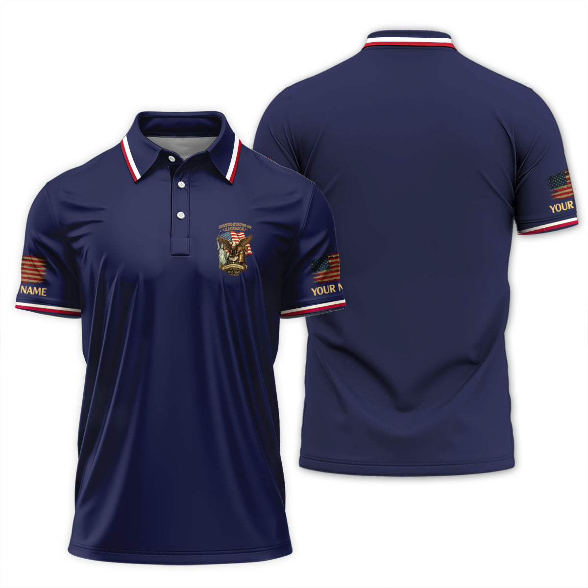 USA 250th Anniversary Eagle Golf Polo Custom Name Patriotic Shirt