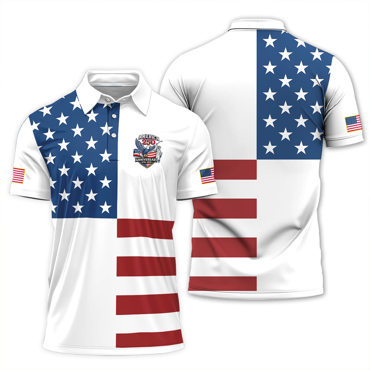 Golf Polo Shirt for Men, America 250 Anniversary Flag Design, Patriotic Golf Gift