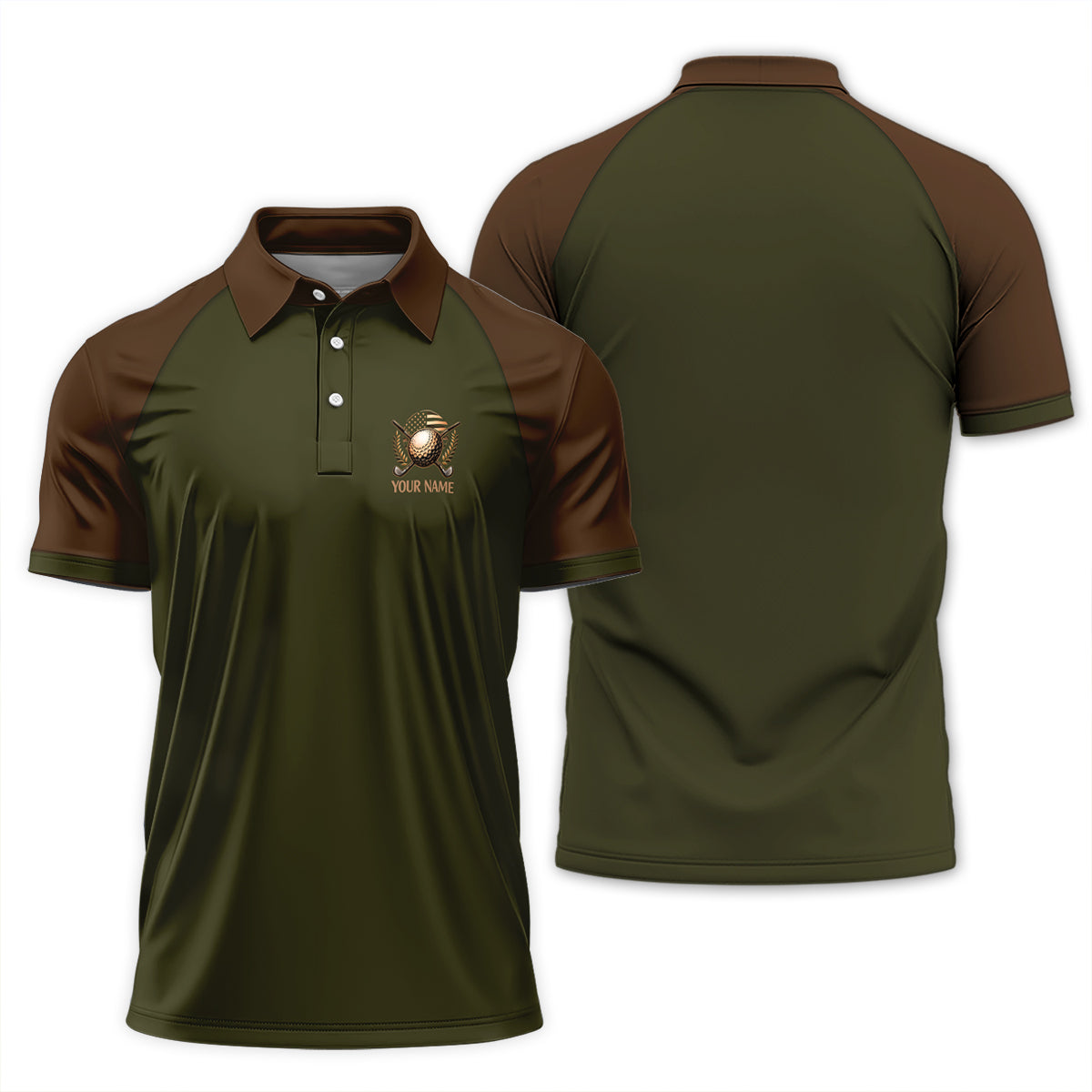Custom Name Golf Polo USA Flag Crest Performance Shirt