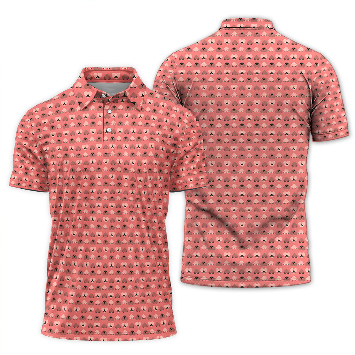 Golf Polo Shirt for Men, Funny Heart Pattern, Unique Golf Gift