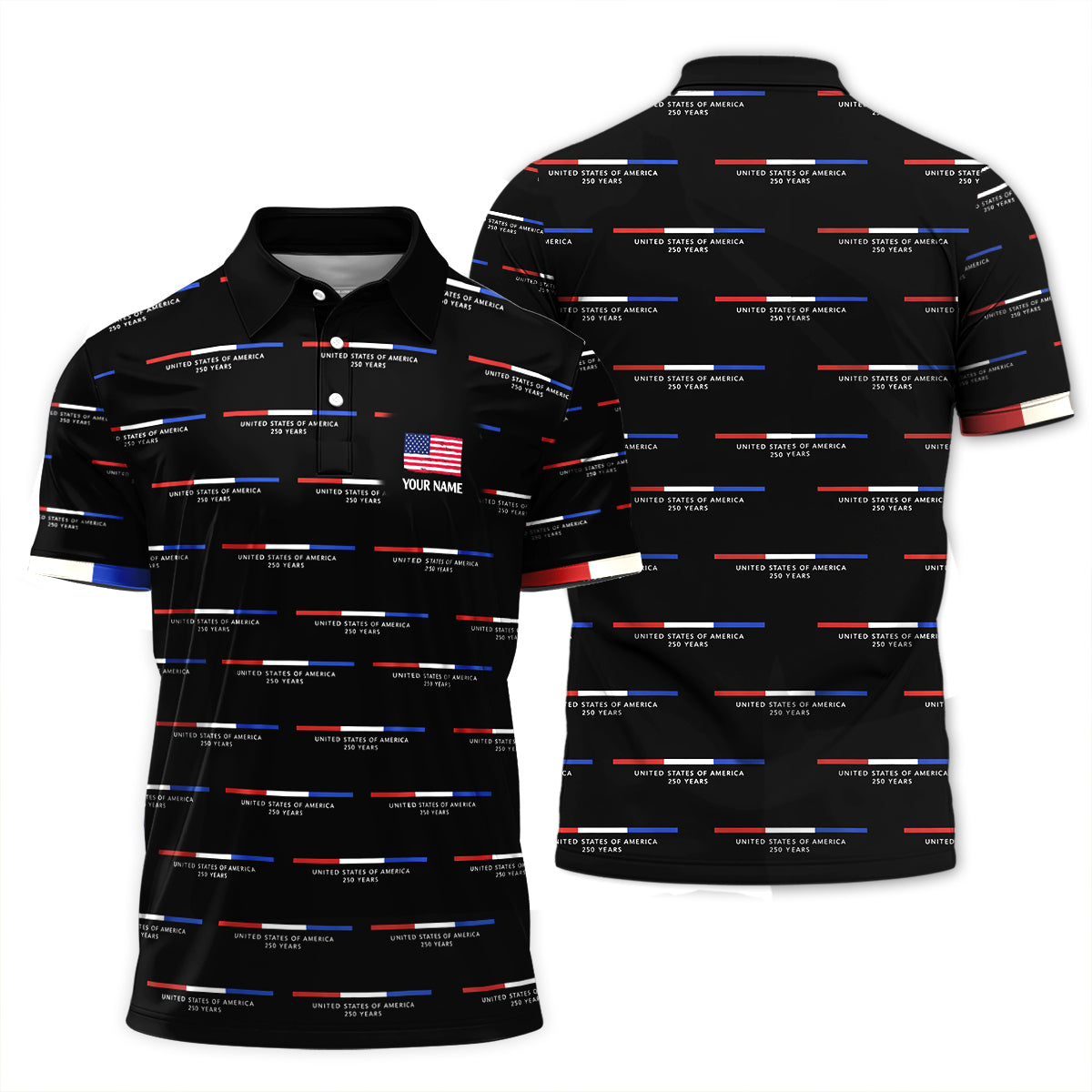 USA 250th Anniversary Golf Polo Shirt Custom Name Patriotic Men