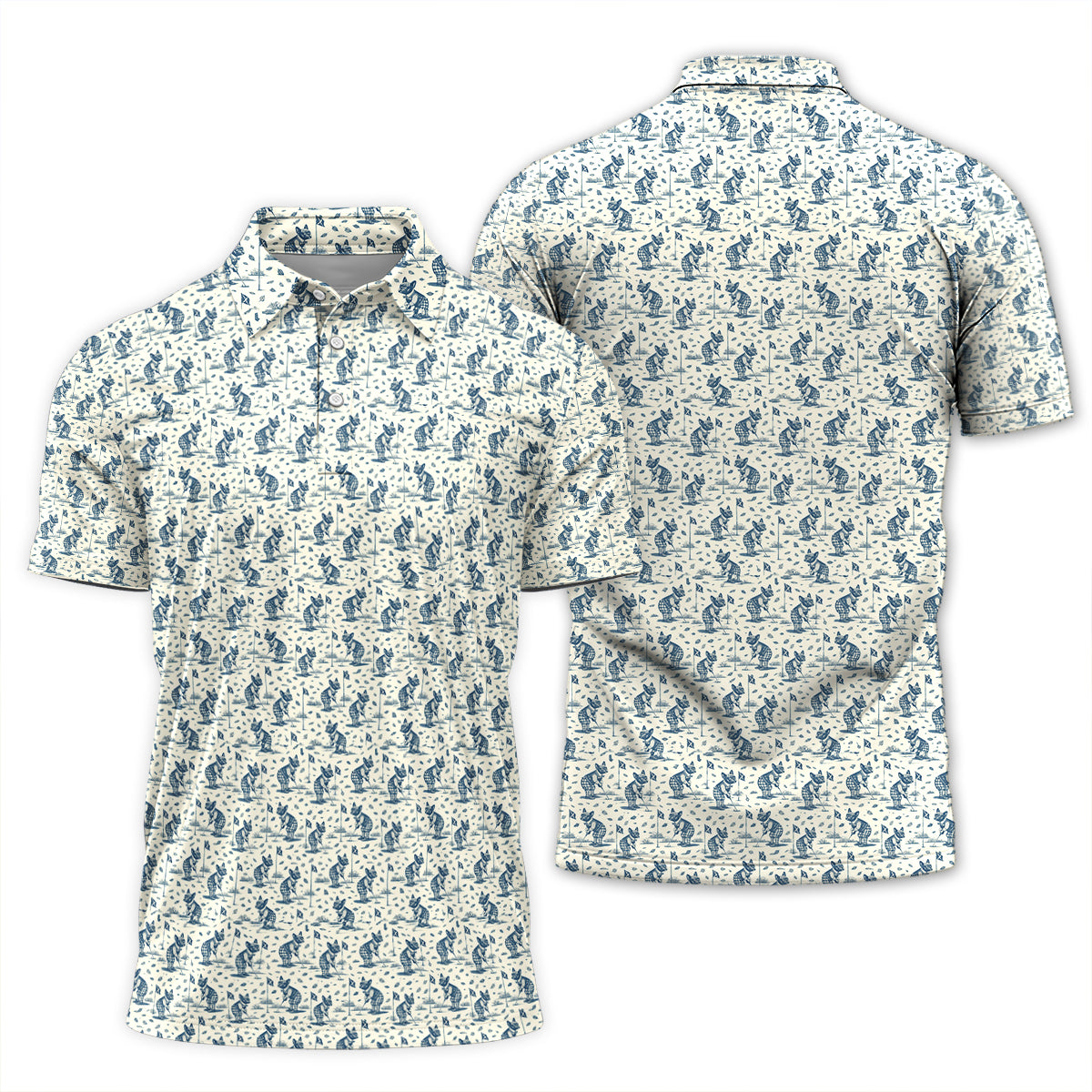 Golf Polo Shirt for Men, French Bulldog Golf Pattern Shirt, Unique Golf Gift for Dad