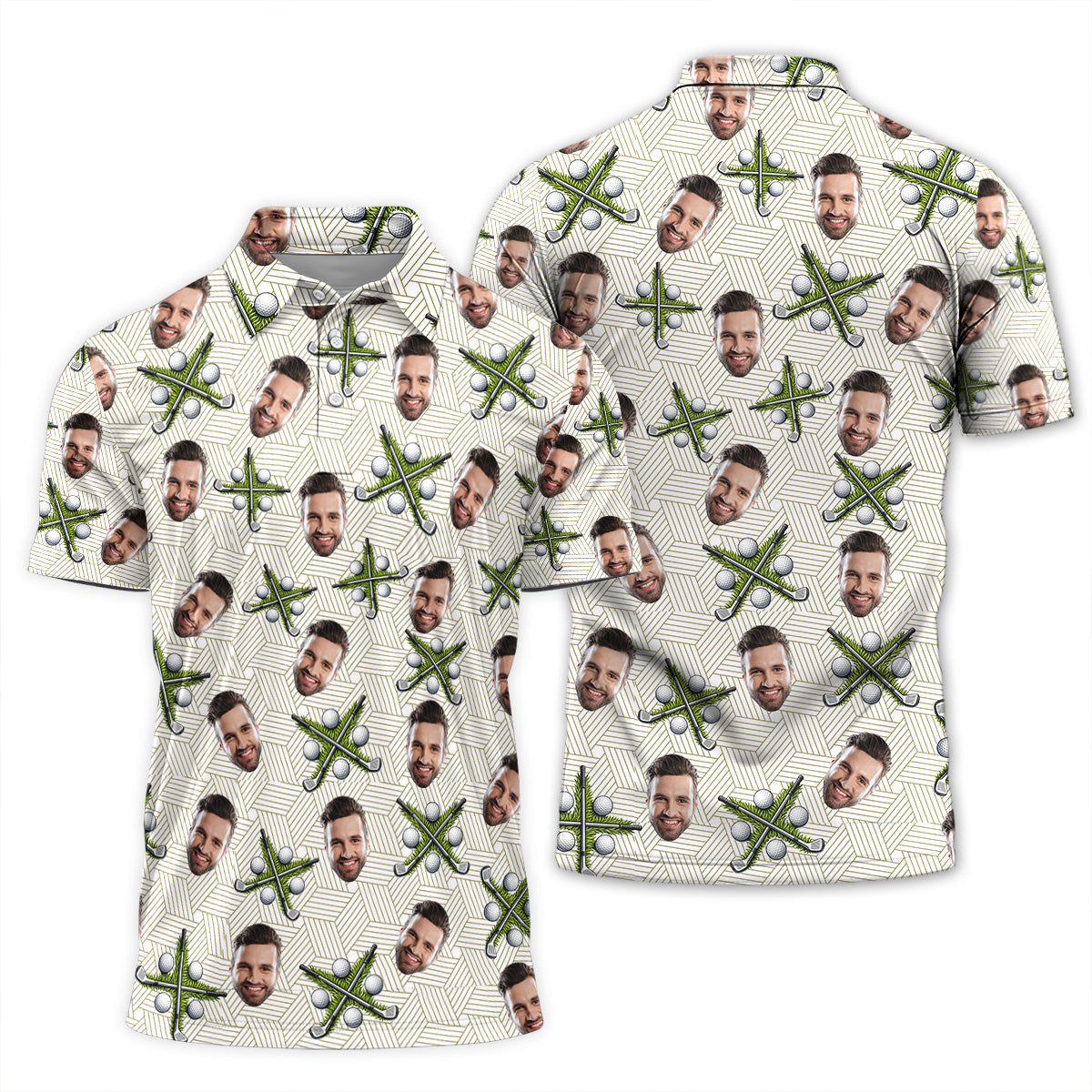 Personalized Photo Golf Shirt with Golf Cart Pattern, Golf Polo Shirt, Unique Golf Gift for Dad