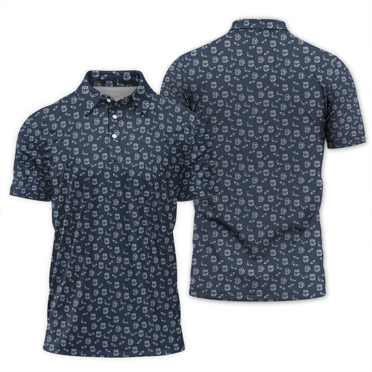 Golf Polo Shirt for Men, Beer Mug and Cigar Pattern Golf Shirt, Unique Golf Gift for Dad