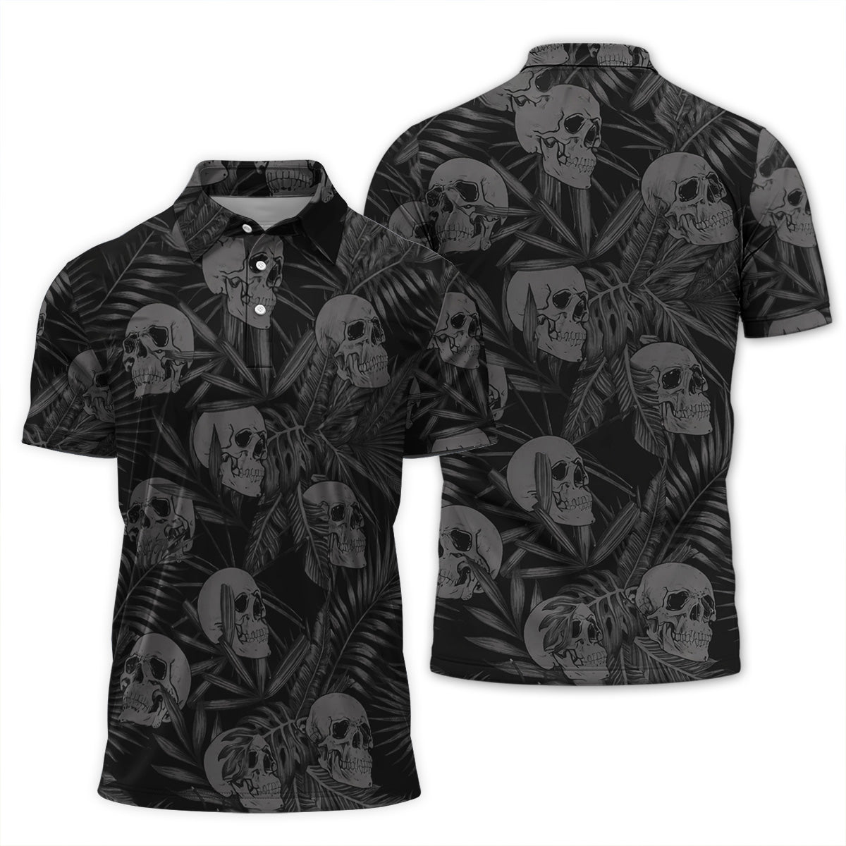 Golf Polo Shirt for Men, Skull Pattern All Over Print, Unique Golf Gift