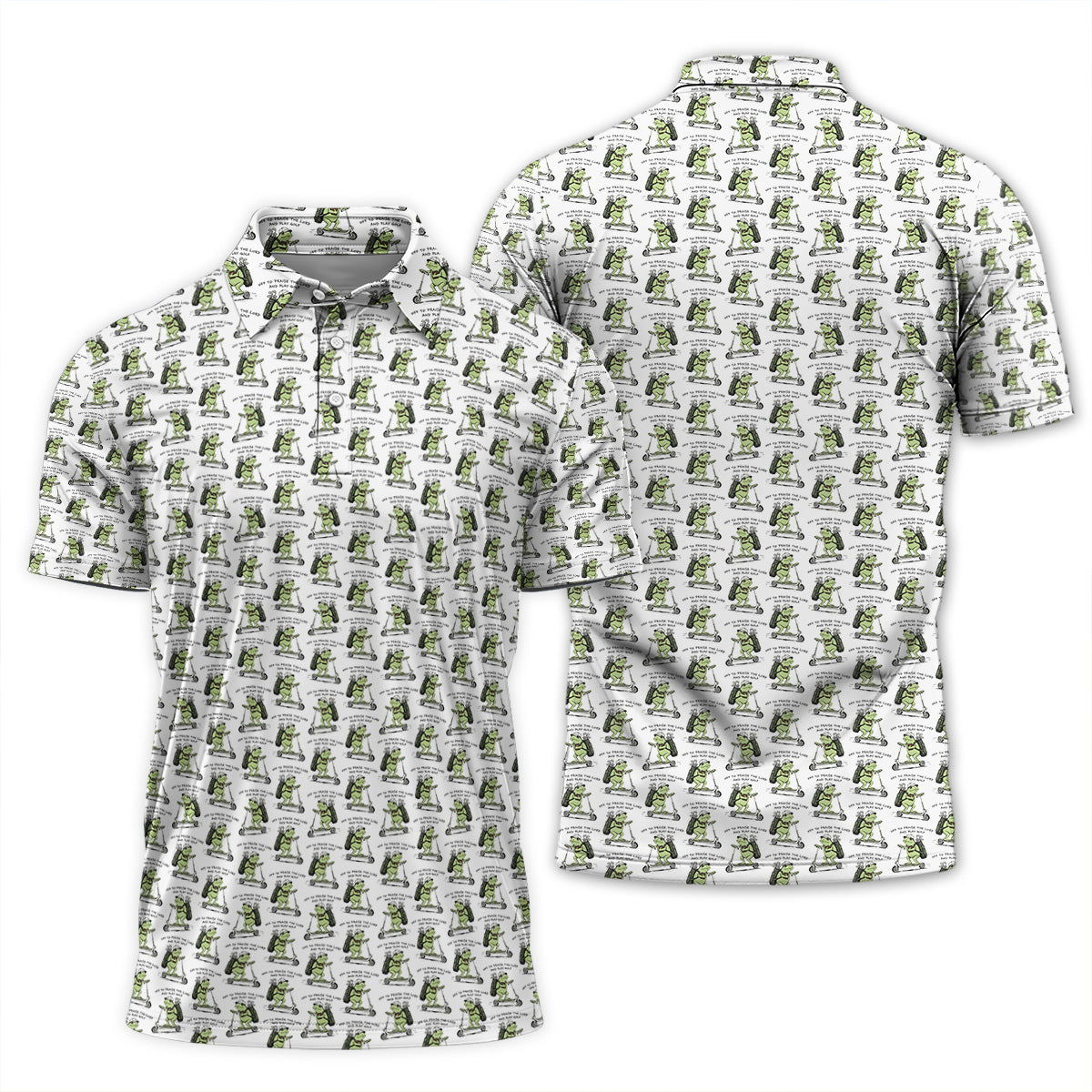 Golf Polo Shirt for Men, Funny Frog Golf Cartoon Pattern Shirt, Unique Golf Gift for Dad