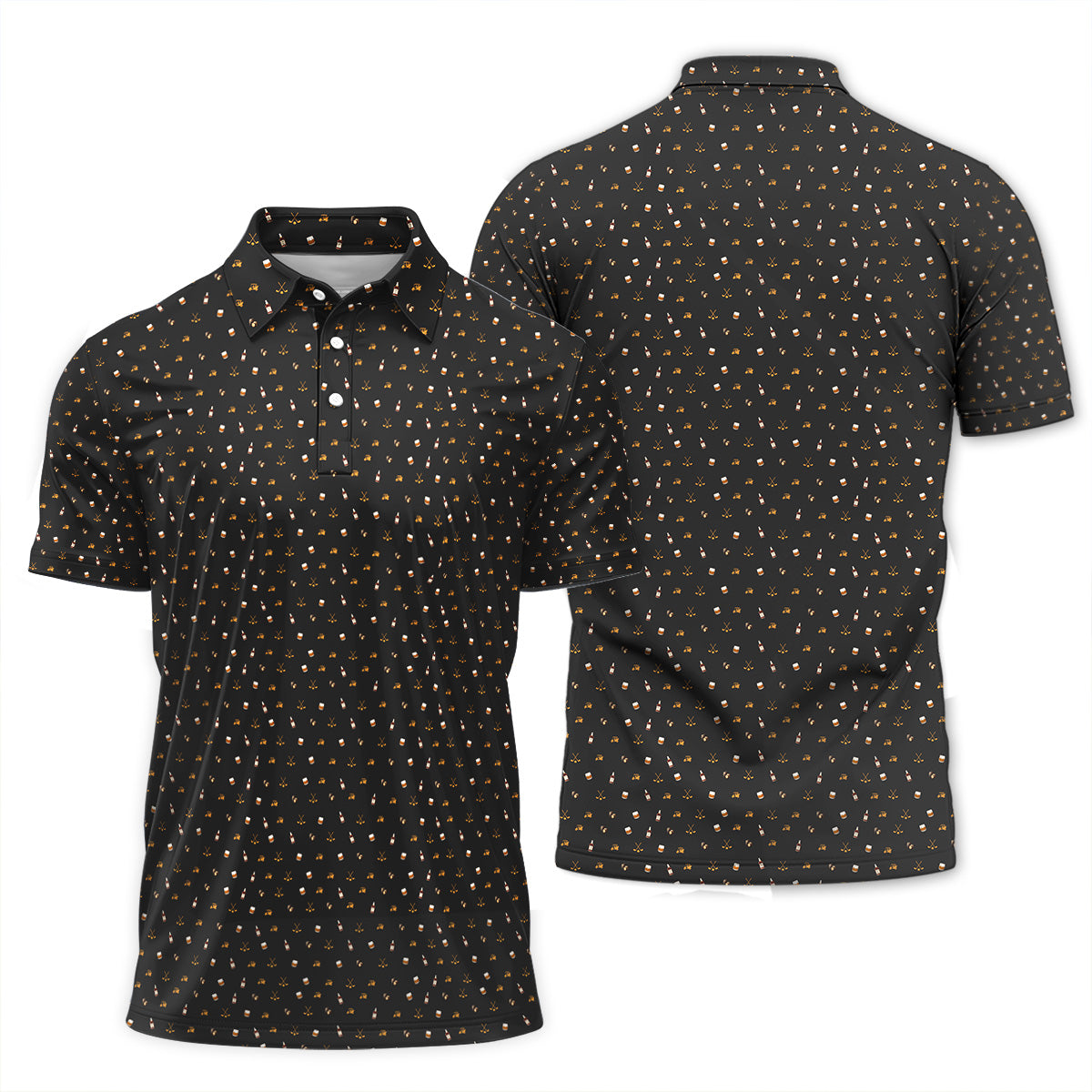 Golf Polo Shirt for Men, Whiskey Golf Pattern, Unique Gift for Dad