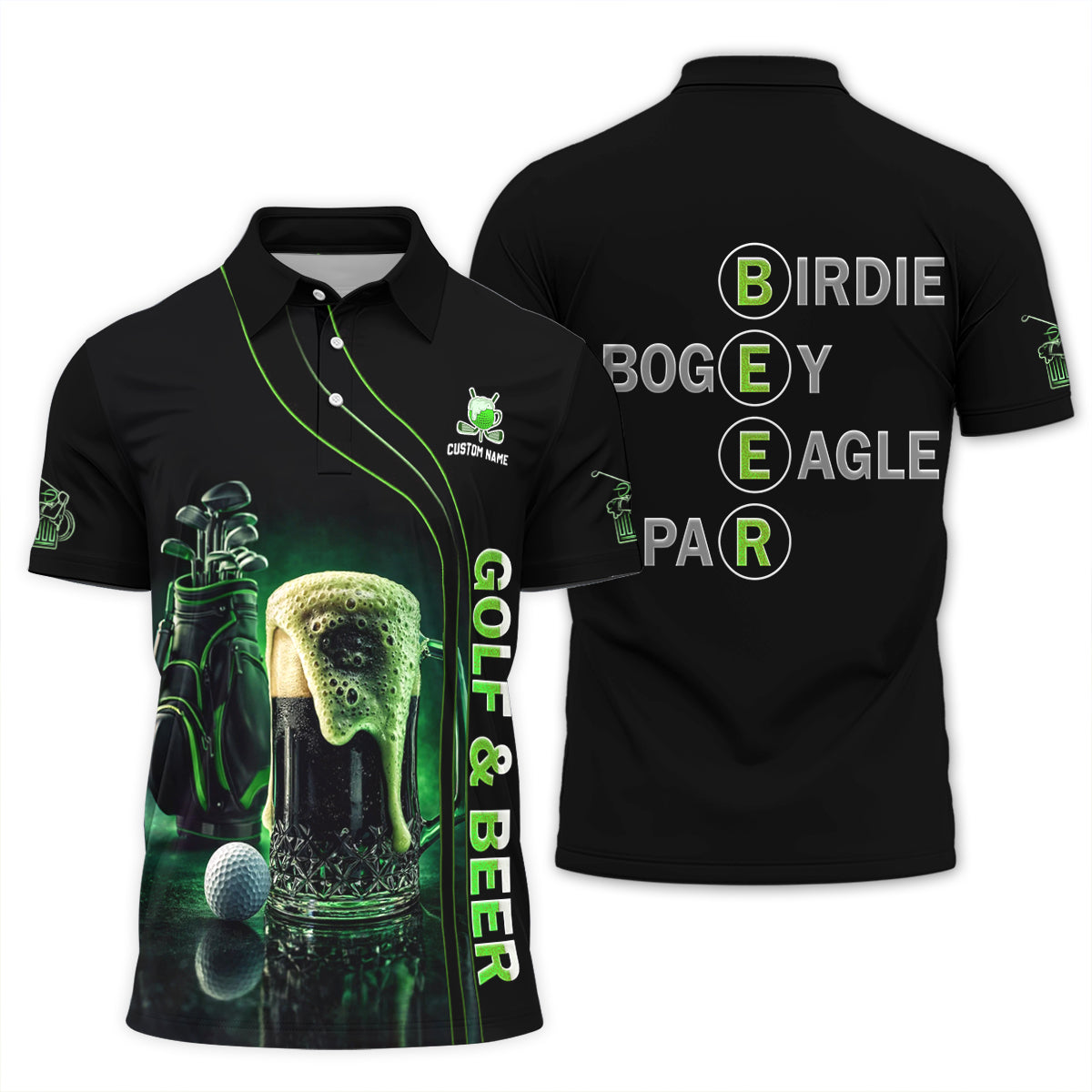 Men Golf Polo Funny Golf Beer Custom Name Breathable Performance Shirt
