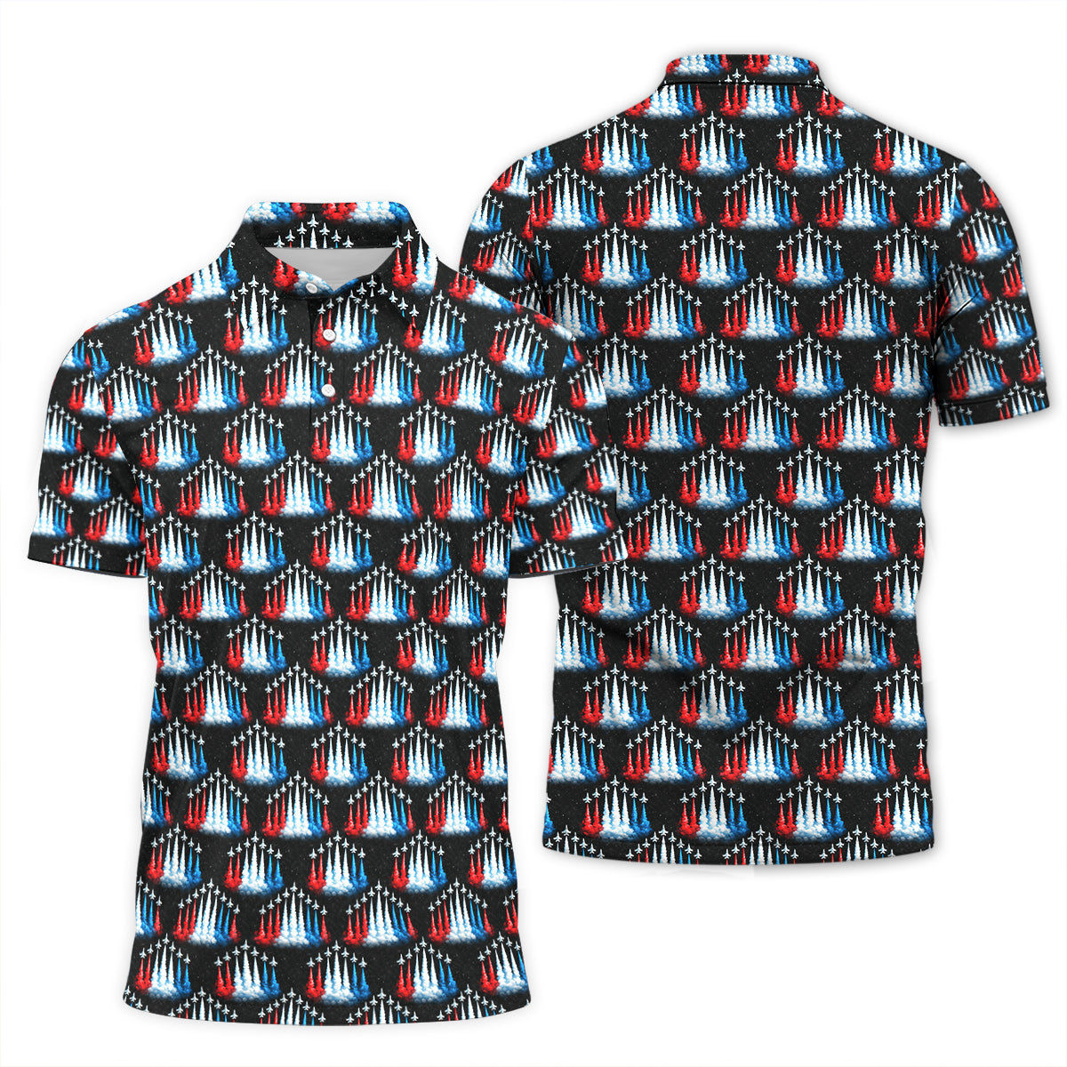 Patriotic Golf Polo Shirt USA Jet Print Breathable Performance Men