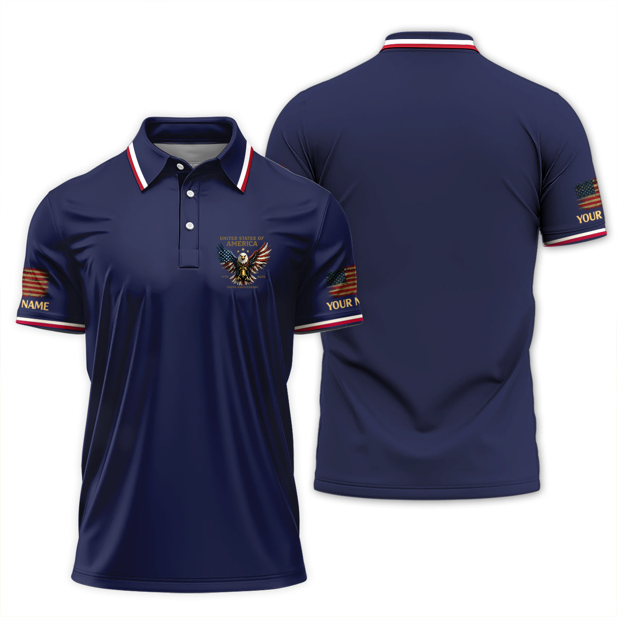 Personalized Patriotic USA Eagle 250 Golf Polo Custom Name Performance Shirt