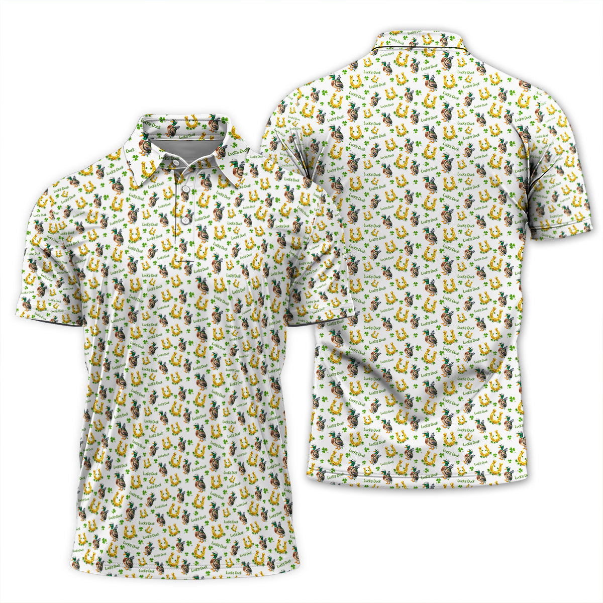 Golf Polo Shirt for Men, Lucky Duck Golf Pattern Shirt, Unique Golf Gift for Dad