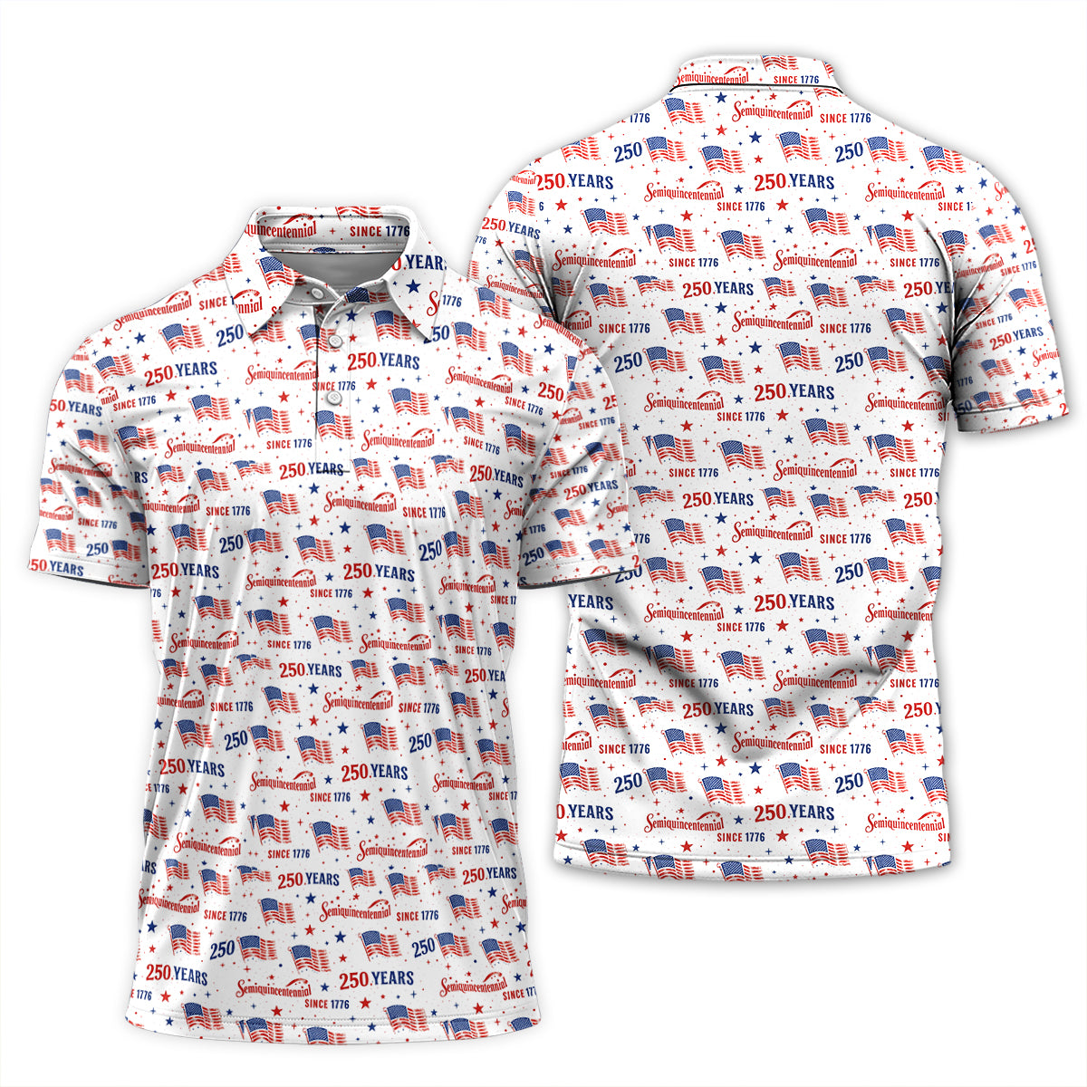 USA 250 Years Golf Polo Patriotic Flag Semiquincentennial Shirt