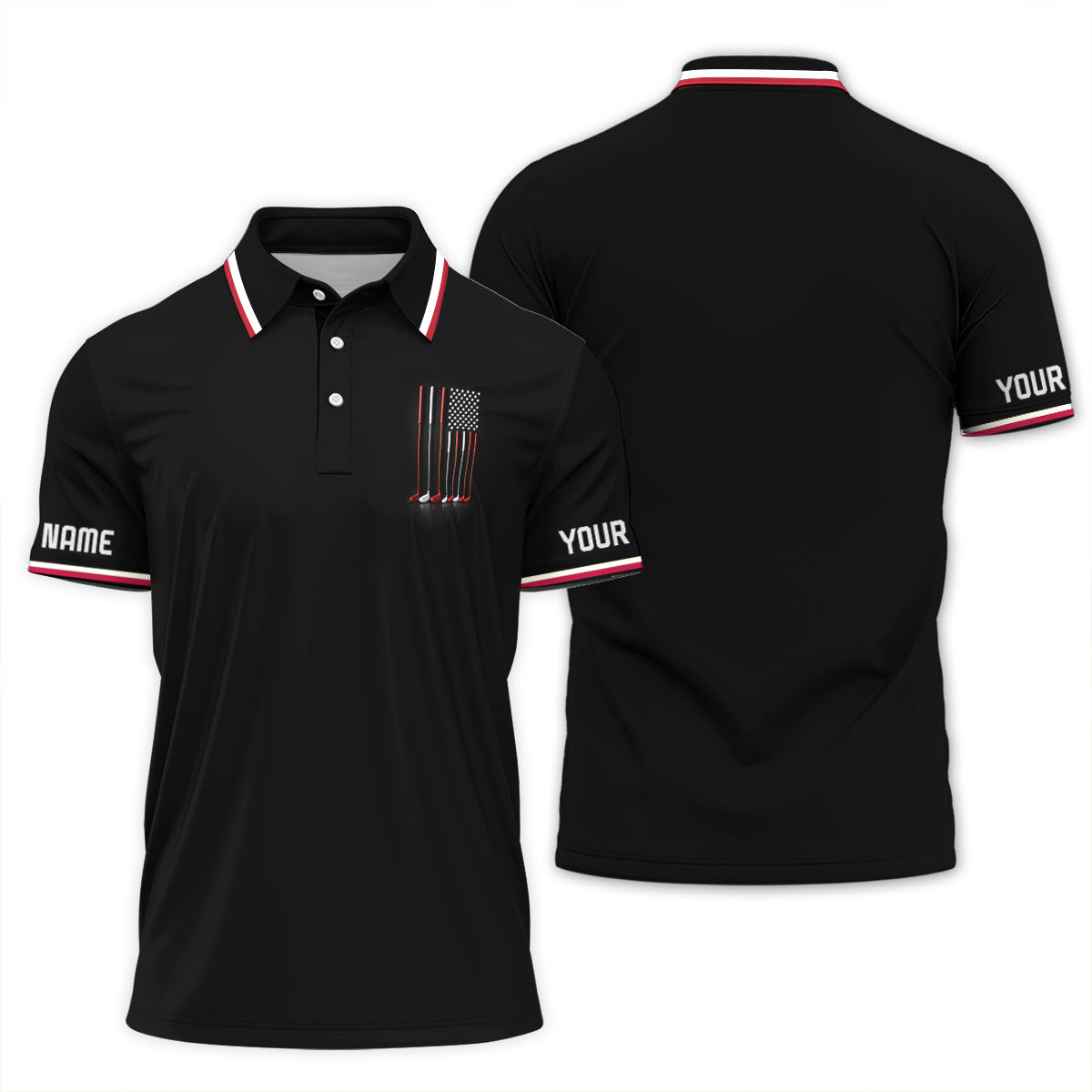 Custom Golf Polo Shirt USA Flag Clubs Performance Men