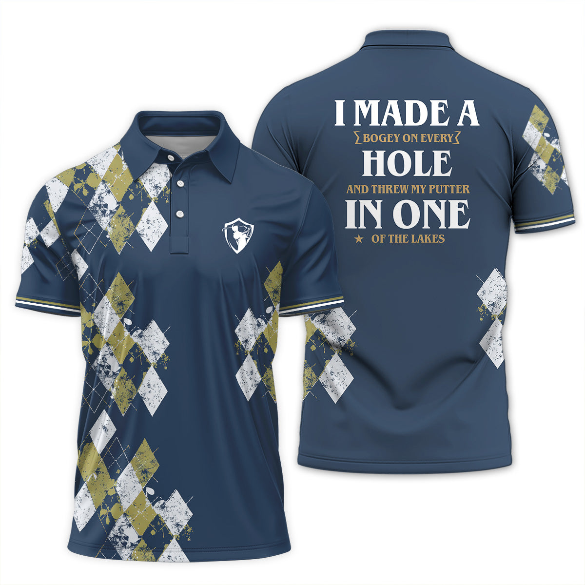 Golf Polo Shirt for Men, Argyle Pattern AOP Design, Unique Golf Gift