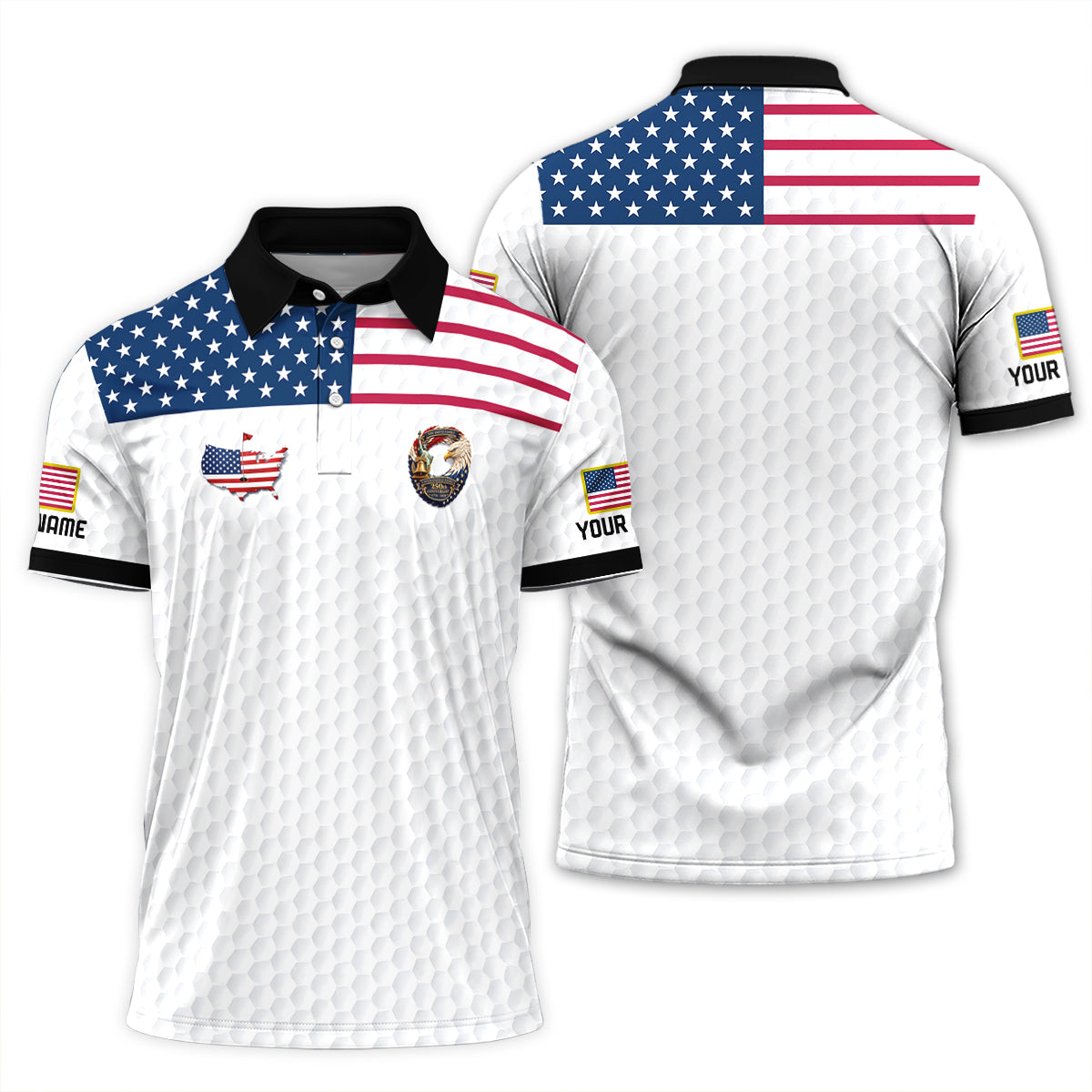 Custom USA Flag Golf Polo Shirt Golf Ball Texture Patriotic Performance