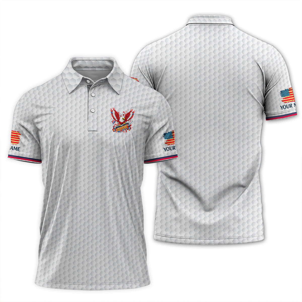 Personalized Eagle 250 Years Golf Polo, Patriotic USA Golf Shirt Men, Unique Golf Gift Dad