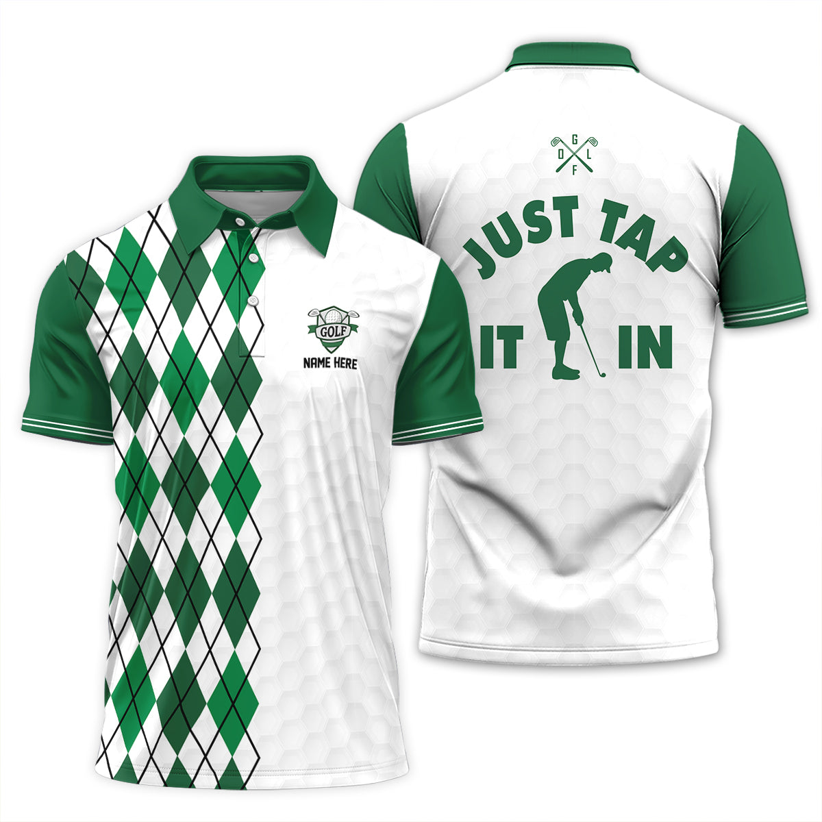 Personalized Golf Polo Shirt for Men, Argyle Pattern, Unique Golf Gift